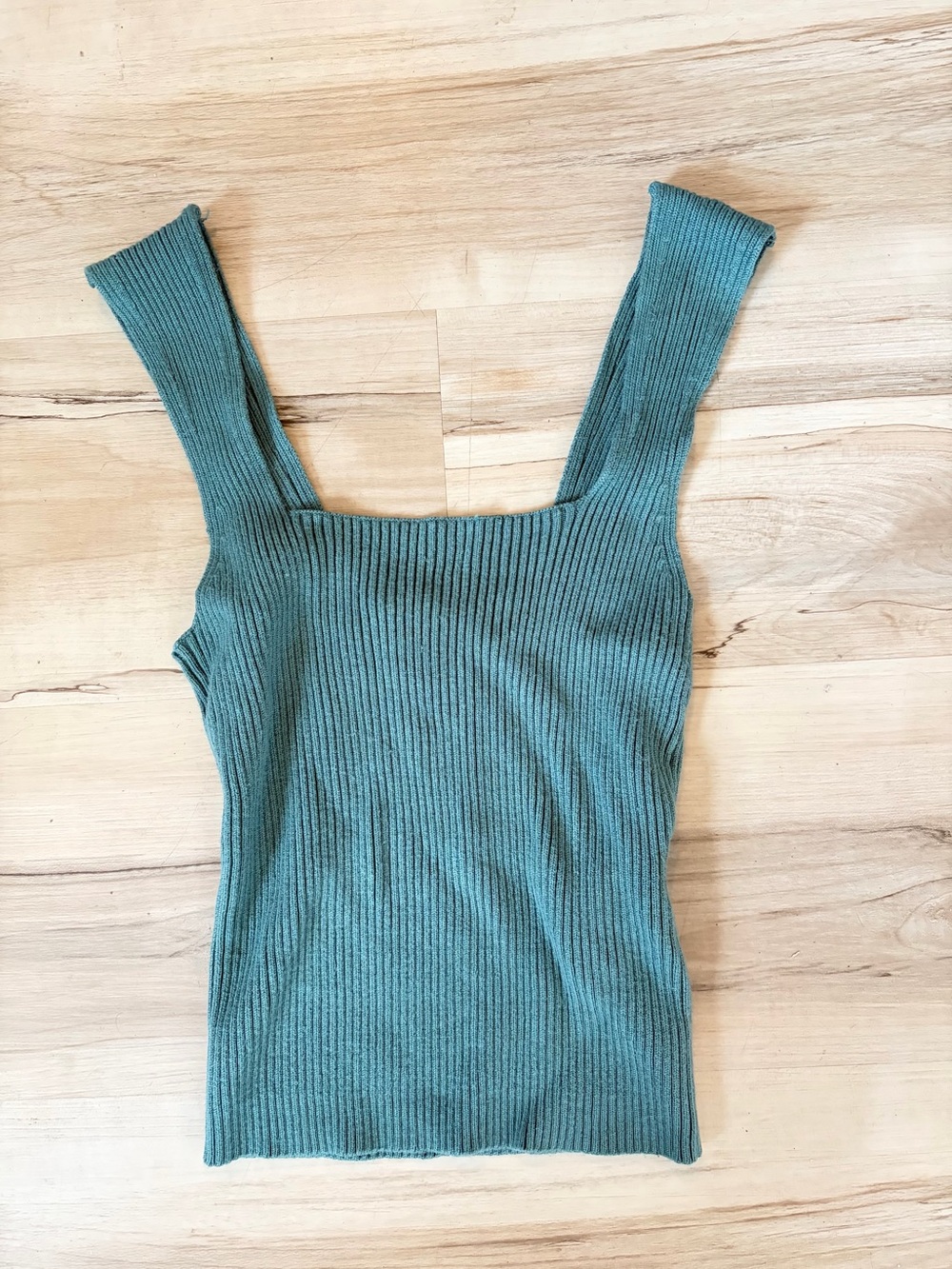 Abercrombie & Fitch Ribbed Square-Neck Tank in Teal Green